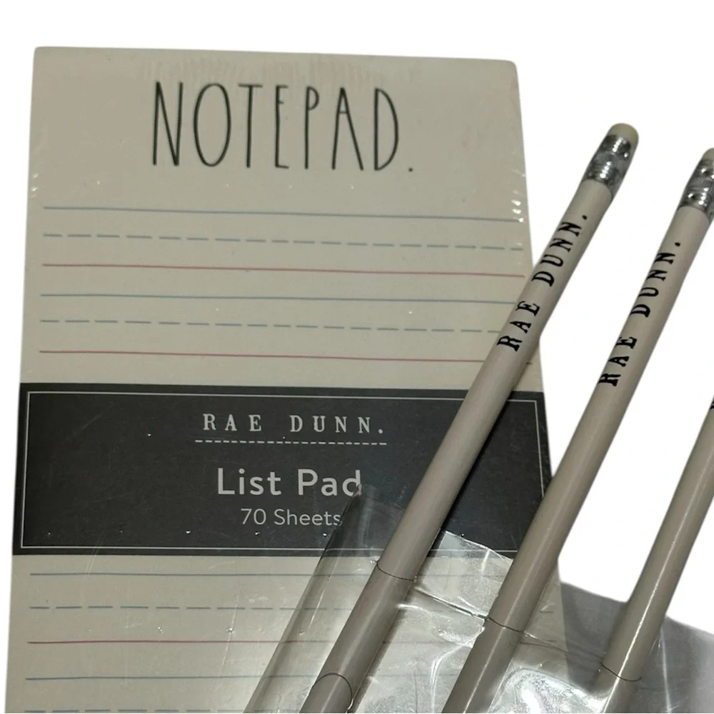 Rae Dunn Cream List Pad with 3 White Pencils